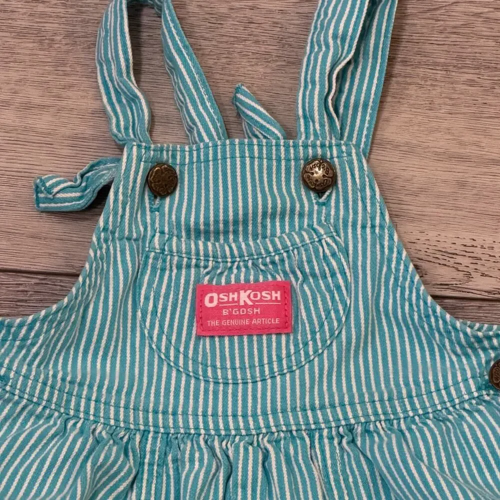 Vintage 90's OshKosh B'gosh Striped Size 4T Vestbak Overalls Blue Pink USA y2k